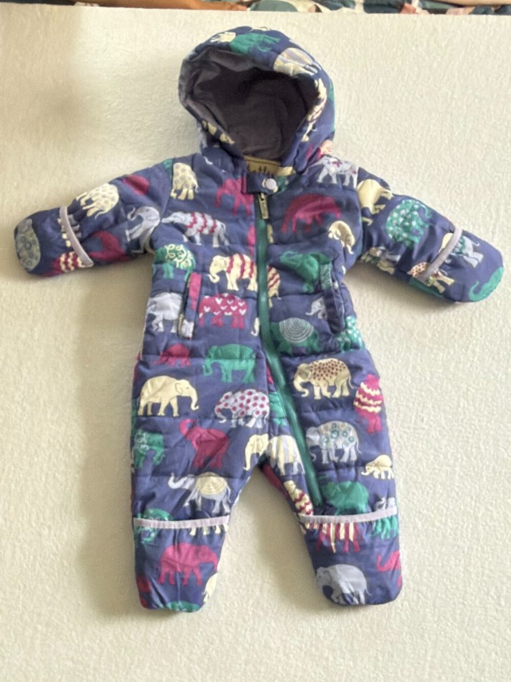 Hatley Infant Baby Elephant Puffer Snowsuit Pram Bunting Hooded Suit 12-18M